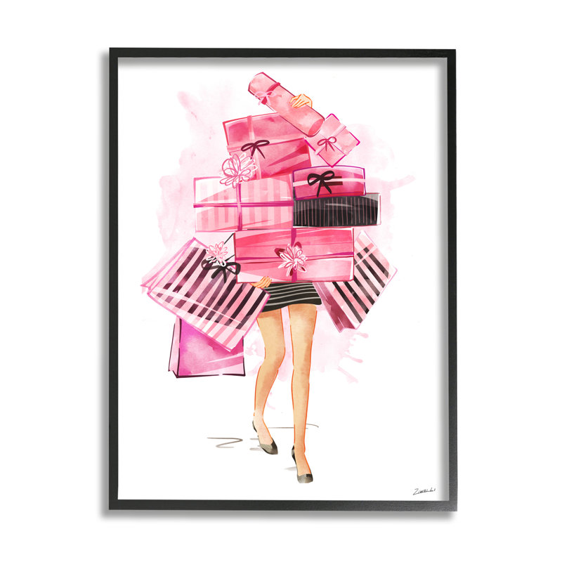 «Pink Glam Gift Stack» par Ziwei Li, impression graphique, H 20 po x l 16 po x P 1,5 po, Giclée encadrée noir minuit