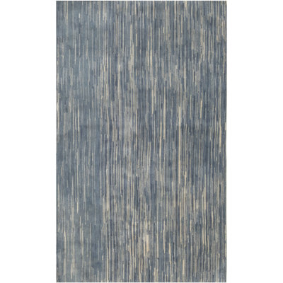 Tapis beige / bleu en laine 3 pi 7 po x 5 pi Modern
