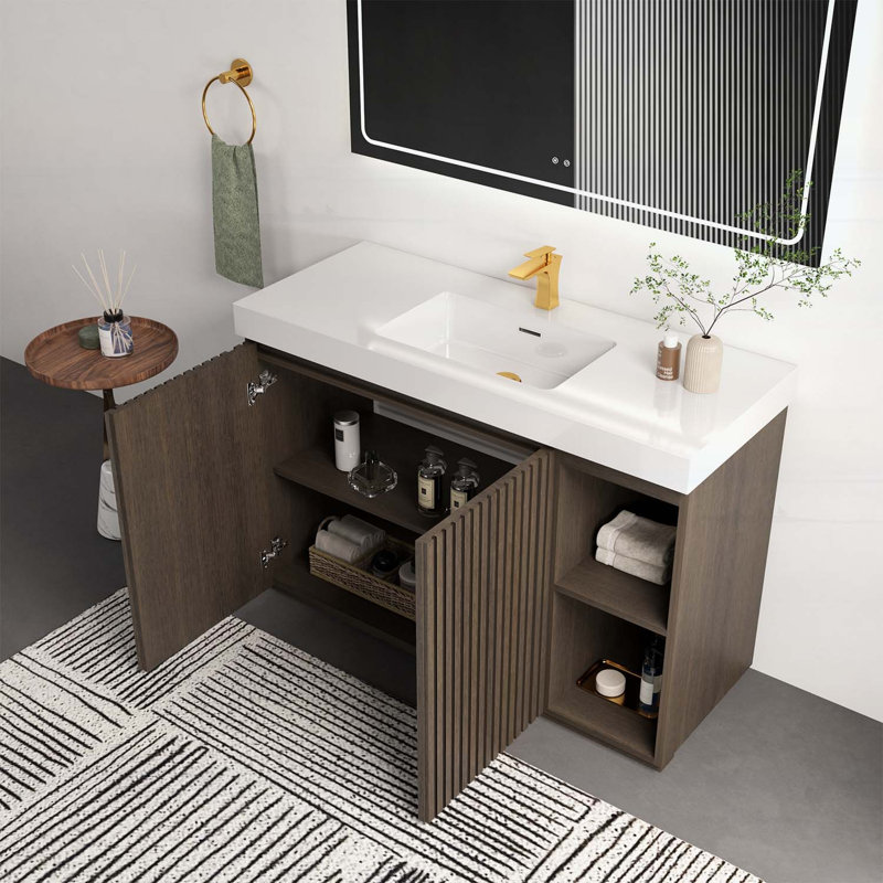 Bathroom Vanity with Sink,Storage for Modern Bathrooms, Oak Smoke, White