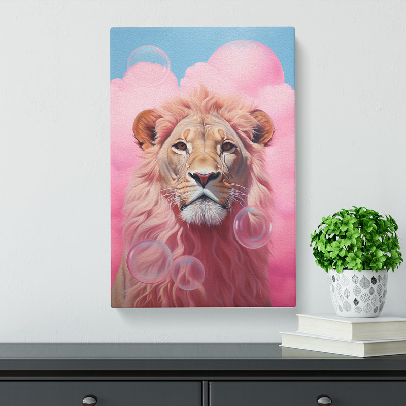 Lion Bubble Gum Painting - Wrapped Canvas, 60cm H x 40cm W x 3cm D