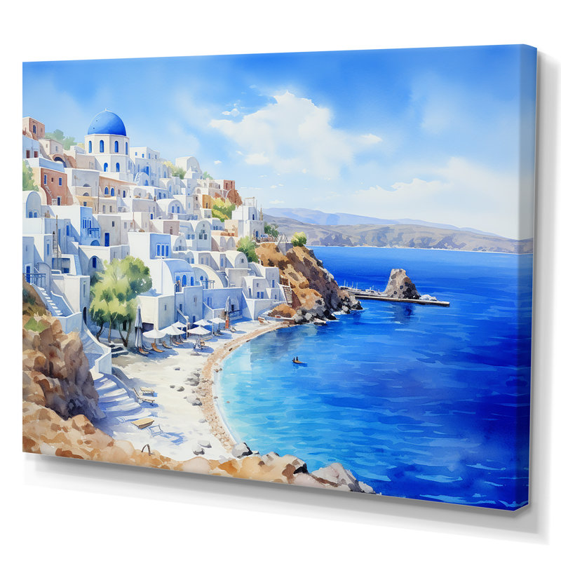 Santorini, Grèce, sérénité - Grèce, art mural, Toile tendue, H 16 po x l 32 po x P 1 po