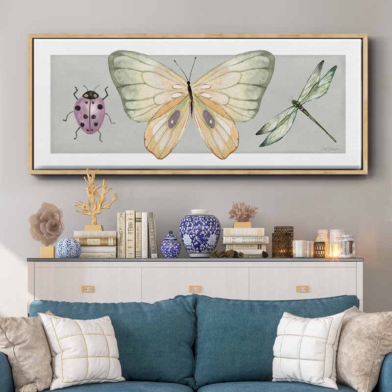 Pretty Insects I- Framed Canvas, 8" H x 20" W