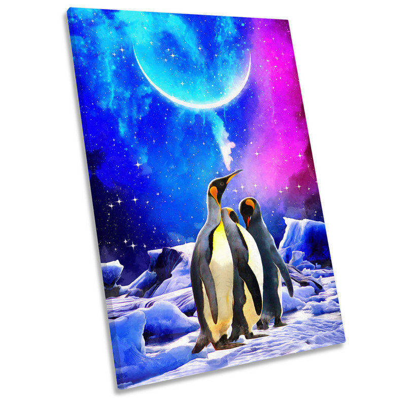 Penguin Northern Lights Picture - Wrapped Canvas Art Prints, 45.7cm H x 30.5cm W x 2cm D