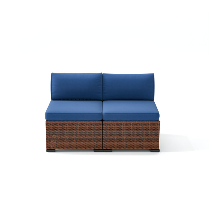 Yentin 24" Outdoor Wicker Patio Armless Modular Chair With Cushion  (Set of 2), Navy