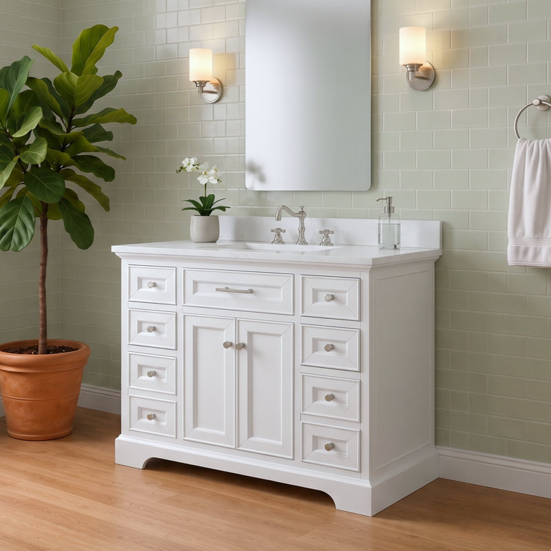 Thompson 42" W Single Bathroom Vanity, White/Brushed Nickel
