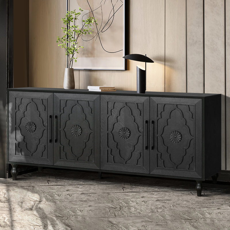 Armoire de rangement à poignée en métal avec porte fleur élégante en noir pour les espaces intérieurs élégants