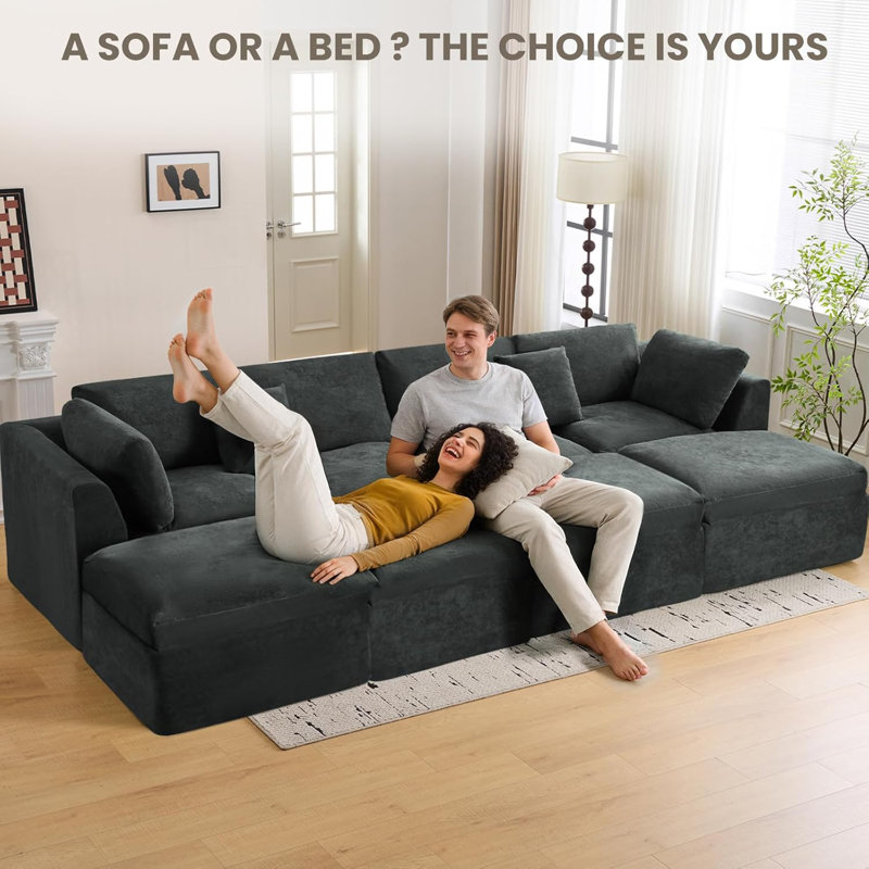 Canapé modulaire désossé 110 po Comfy Cloud, Mélange de polyester gris / lin