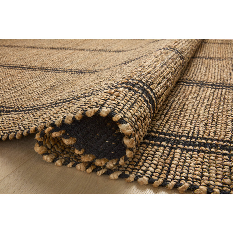 Natural and Black Rectangular Cotton and Jute Rug, 4' x 6'