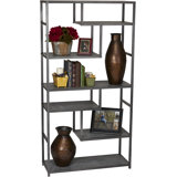Modern Geometric Open Bookcase With Faux Concrete Wooden Shelves For Versatile Storage And Display