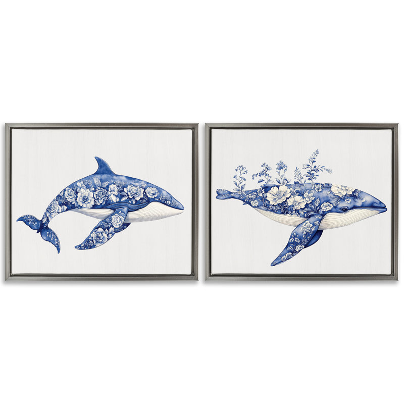Ensemble de cadres flottants 2 pièces Blooming Toile, H 17 po x l 21 po, Cadre flottant gris lustré