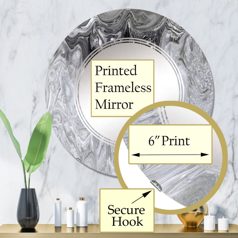 Art abstrait liquide gris - miroir mural moderne rond, 32 po x 32 po