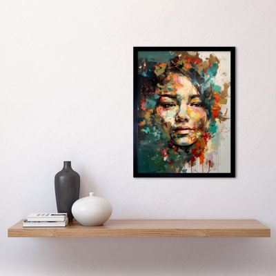 Croskey Sad Young Woman Face Beauty Portrait Multicoloured - Single Picture Frame Print
