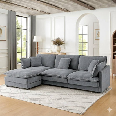 Sofa Couches with Ottoman (Gray)