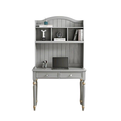 Gray Rectangular Solid Wood Executive Desk with drawers desk