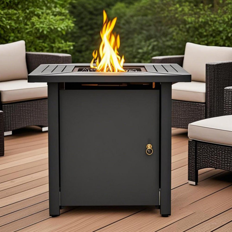 Foyer de table au gaz propane 30 po, foyer carré en acier de 50 000 BTU pour la terrasse extérieure - noir