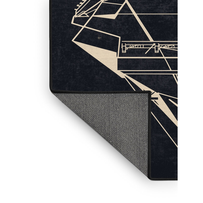 Tapis géométrique doux et moelleux de couleur grise - noir, 5 x 7