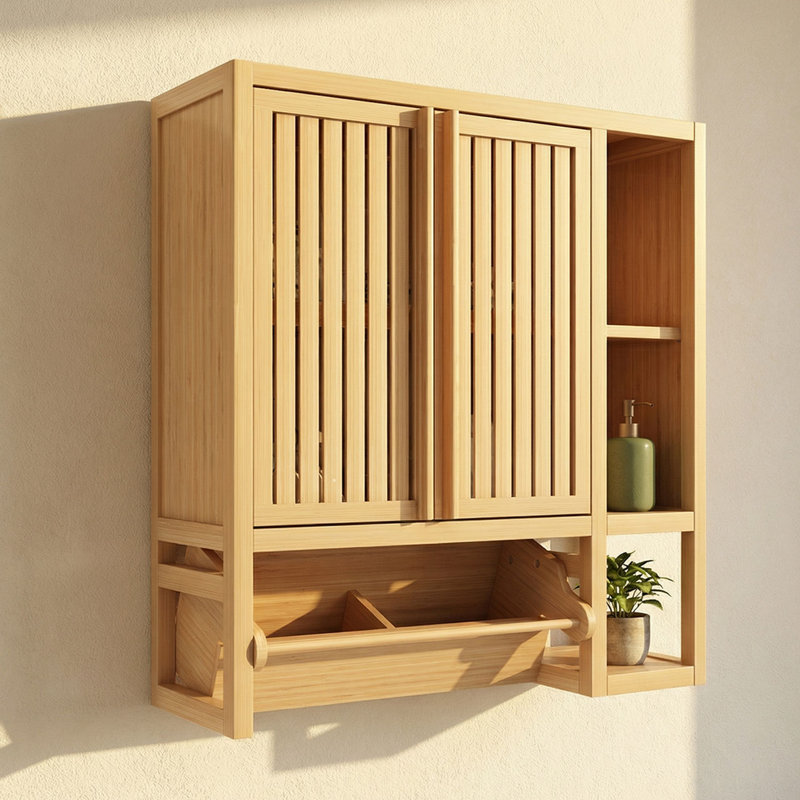 Savinr Bamboo Over The Toilet Wall Cabinet with Doors and 2 Shelves