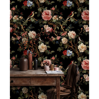 Papier peint floral et oiseau luxueux, motif floral et oiseaux