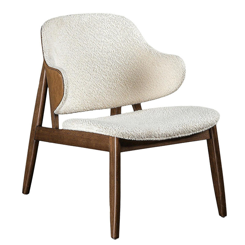 Chaise d'appoint moderne Mid-Century avec dossier à oreilles noyer / beige