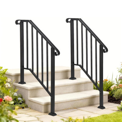 Winado 2-Step Black Iron Handrail Stair Railing Kit with Posts（2 PCS）