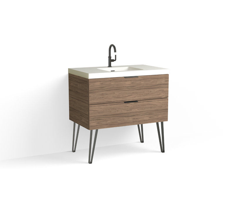 Avila 36" W Freestanding Single Bathroom Vanity with Dawson Leg, Gloss White/Single, Nocino, Satin Nickel