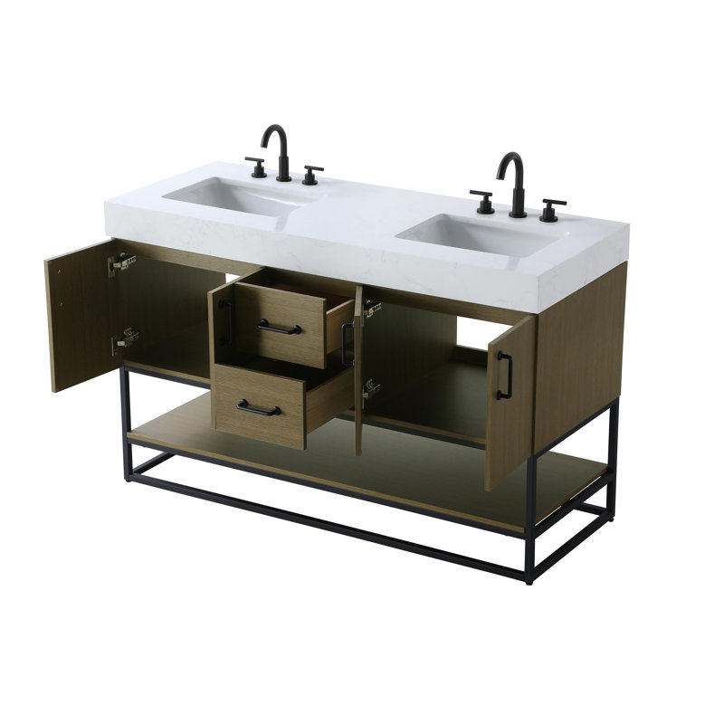 54 inch Double Bathroom Vanity, Chestnut Brown