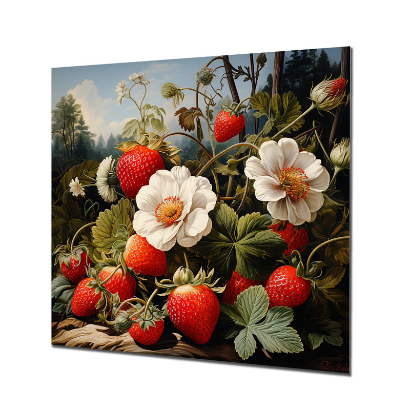Peinture Renaissance d'un fruit de fraise III - fruits, art mural en métal, H 36 po x l 36 po x P 1,5 po