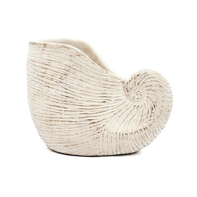 8.5X5.5X6.3 Inches Sand Cement Shell Planter With Textured Beige Surface, Great For Displays Finish And Planter, Complements Modern Home Decor