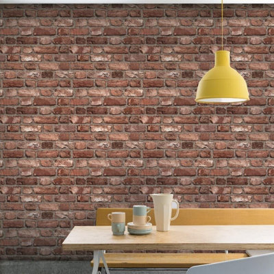 Pastel Red Brick Textured Matte Wallpaper 10m x 53cm Roll