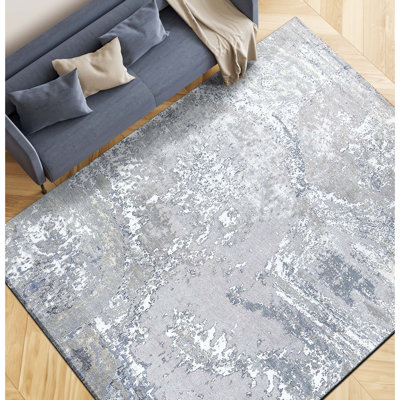 Hand-Knotted High-Quality Gray and Blue Area Rug