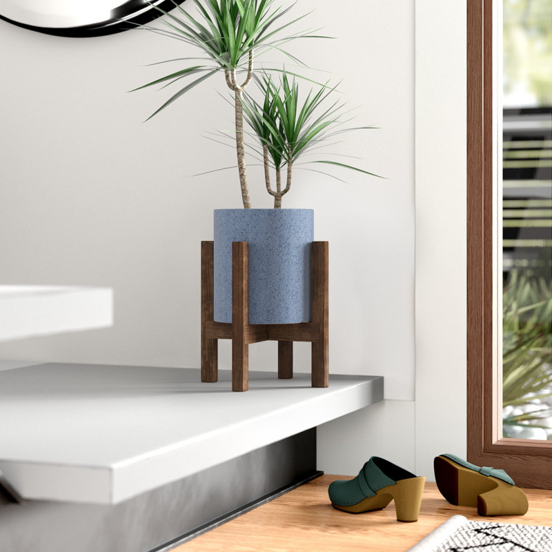 Pot à fleurs en bois Akachi, Bleu ciel / noyer, H 5,7 po x l 5,5 po x P 5,5 po