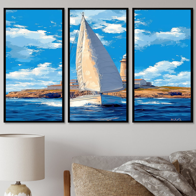 Amreen - ensemble d'art mural bateau, Cadre flottant noir, H 32 po x l 48 po x P 1 po