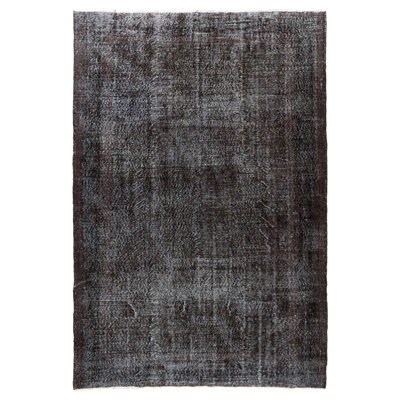 7x10.5 Ft Contemporary Handmade Rug Over-dyed in Charcoal Gray