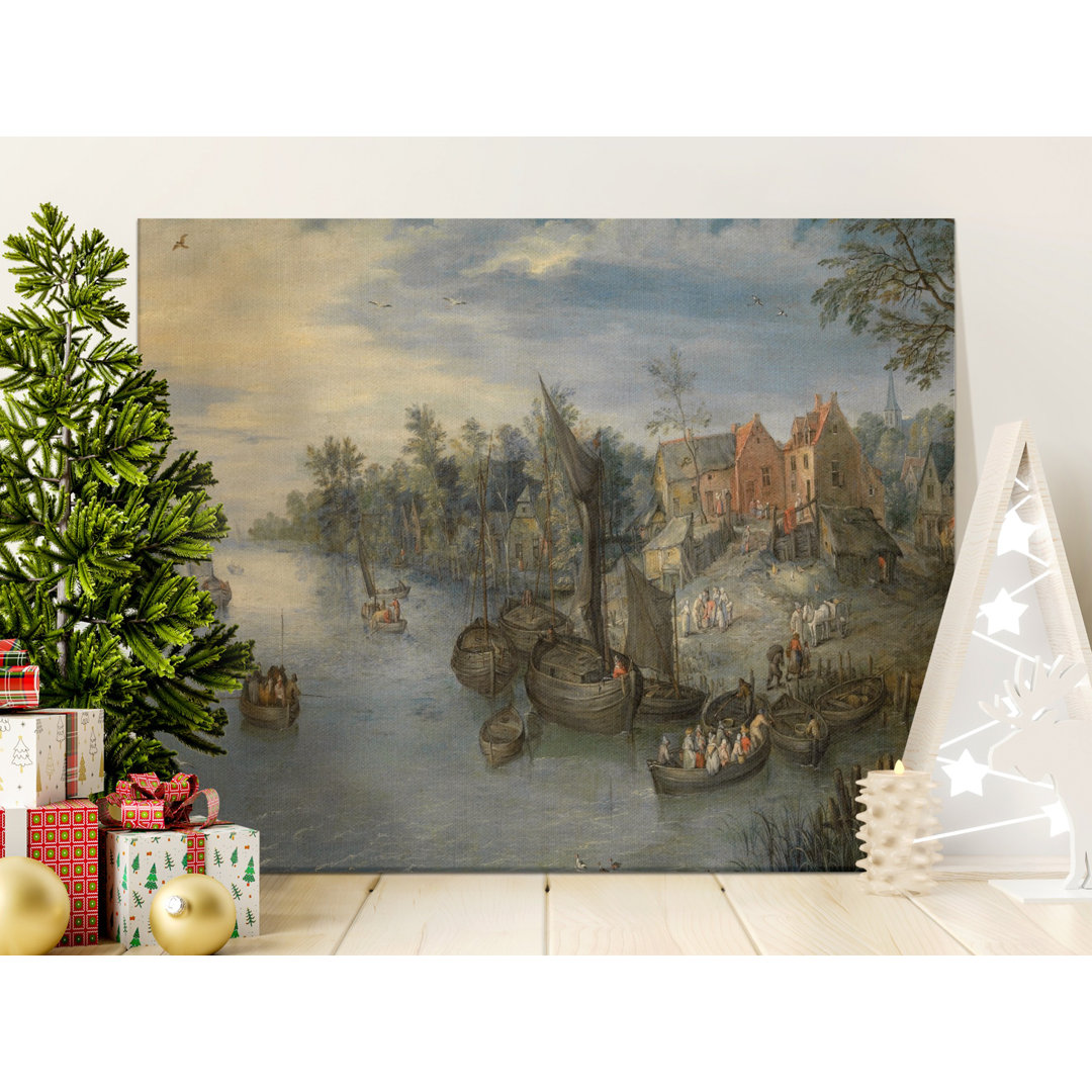 Vintage River Scene Canvas Print, Old Master Painting Reproduction, European Village Art, Classic Historical Artwork, Traditional Home Decor