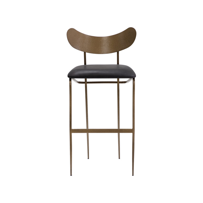 Tabouret Gibbons - Laiton antique - Cuir noir anthracite, Tabouret de bar (siège d'une hauteur de 30 po)