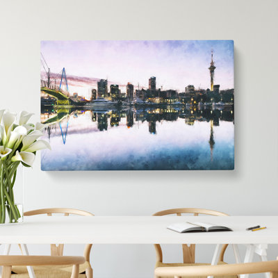 Auckland Skyline In New Zealand Painting - Wrapped Canvas