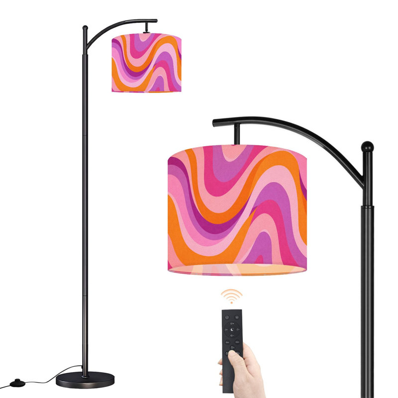Lampe sur pied à arc avec abat-jour réglable Groovy Waves Abstrait psychédélique incurvé Lampe sur pied de style rétro hippie 3 températures de couleur Lampe à mât haut avec interrupteur au pied pour la chambre à coucher