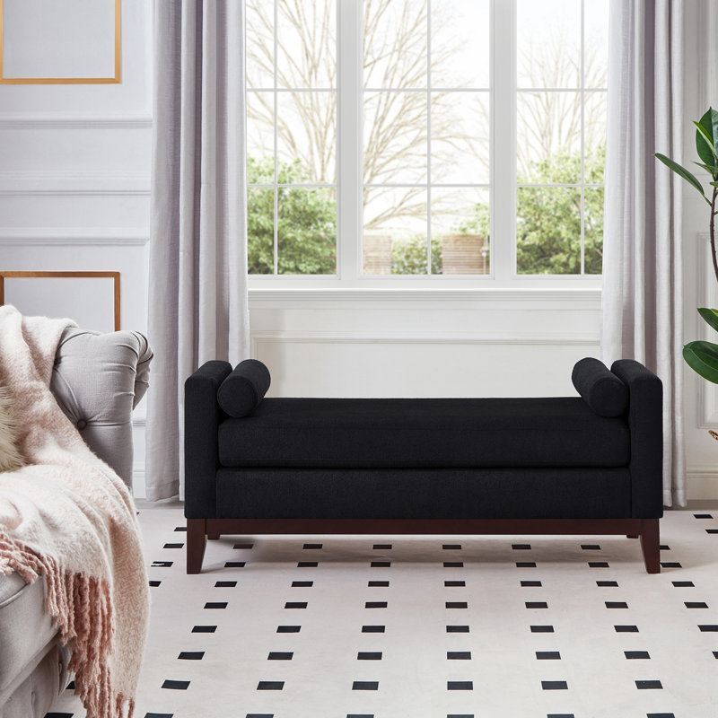 Banc en tissu Boucle avec accoudoirs et coussins, Noir