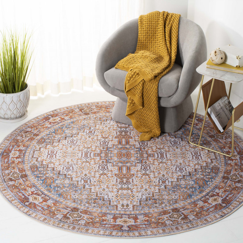 Ziebarth 166 M/W S/R Area Rug In Beige / Rust, Round 6'