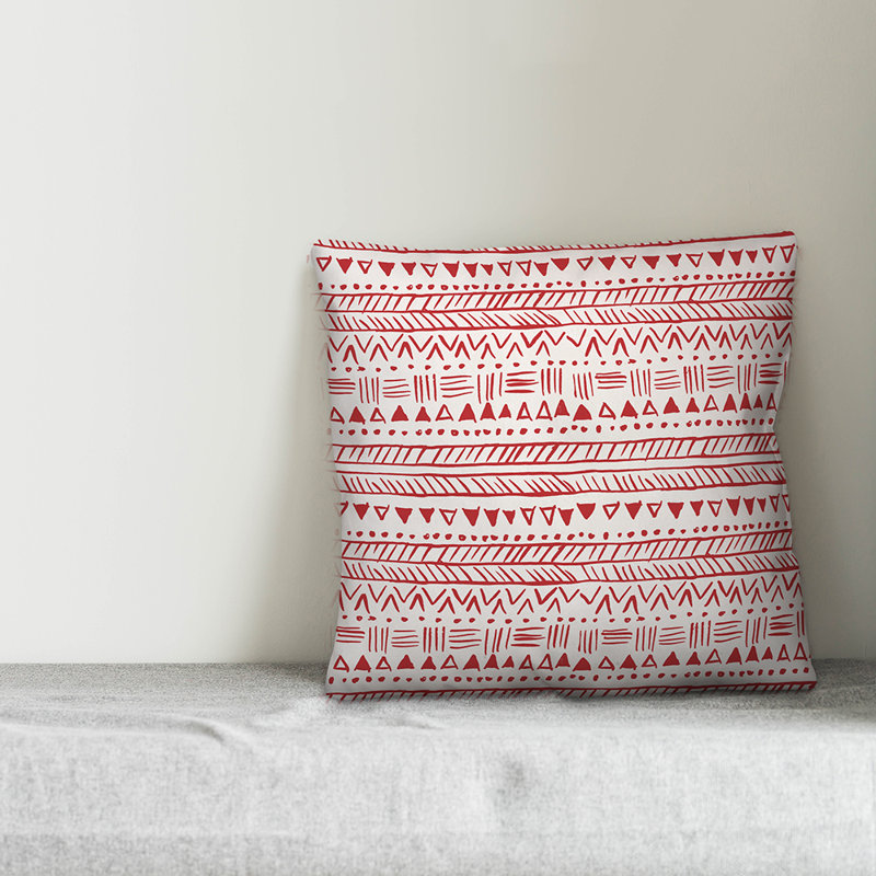 Throw Pillow, 18" x 18", Red Geometric 6