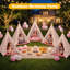 Ensemble de 6 tipis pour enfants, avec guirlandes lumineuses, en lin et coton, pliables, parfaits pour une soirée pyjama bohème ou une soirée cinéma. Parfait pour les fêtes d'enfants.