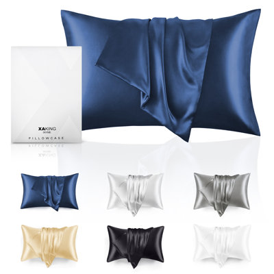 Paquet de 2 taies d'oreiller en satin pour les cheveux et la peau XAKING, taie d'oreiller douce et soyeuse avec fermeture à enveloppe, essentiels de literie de luxe, grand / très grand lit | Utilisation à l'année