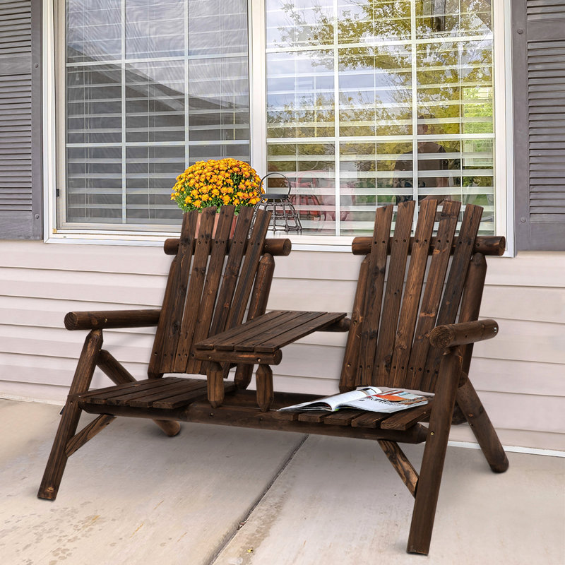 Chaise en bois 2 avec table, pour patio, cour arrière, terrasse, porche - table de patio et foyer d'extérieur