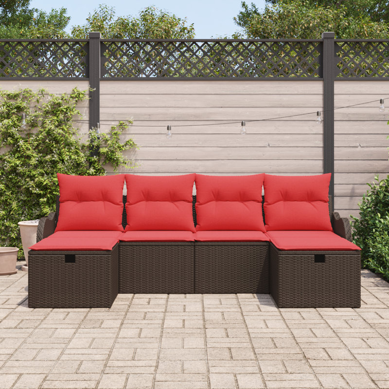 Ensemble de canapés vidaXL avec coussins manuels 6 pièces brun et rouge, Structure brune / coussin rouge