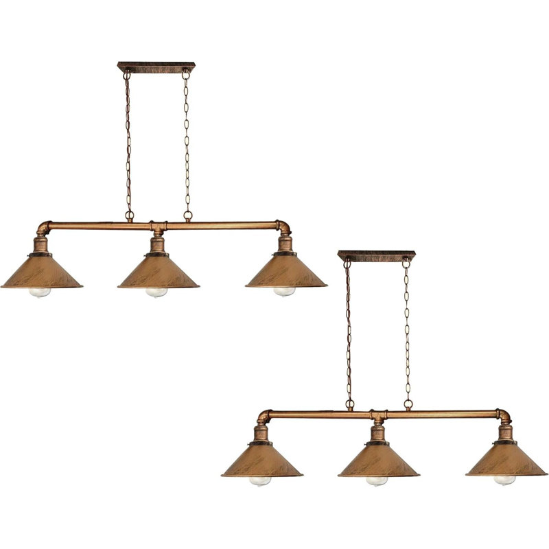 3 - Light Kitchen Island Pendant, Brushed Copper