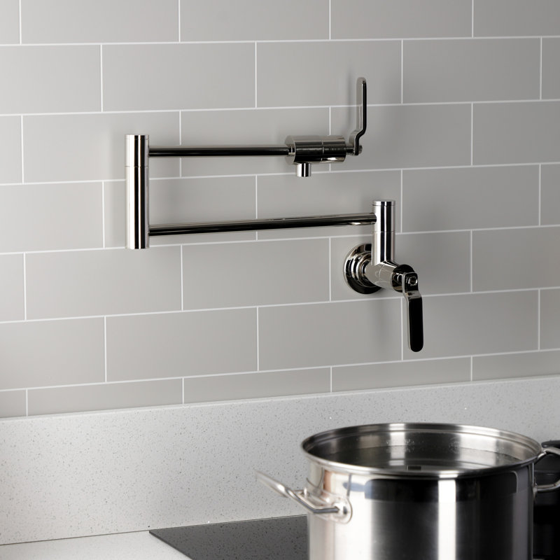 Kingston Brass Whitaker Two-Handle 1-Hole Wall Mount Pot Filler Faucet, Polished Nickel