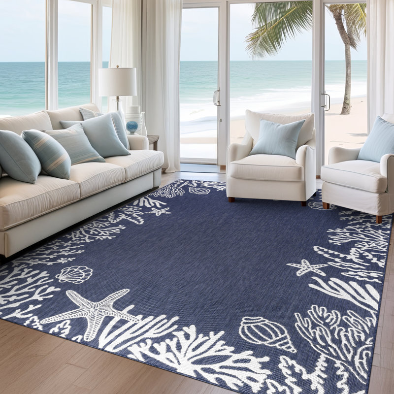 Tapis d'intérieur / extérieur bleu marine Seraphine, Rectangle 7 pi 10 po x 10 pi 2 po