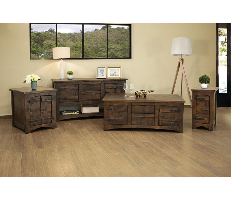 Rustic Deep Brown Pine Wood Cocktail Table with Storage