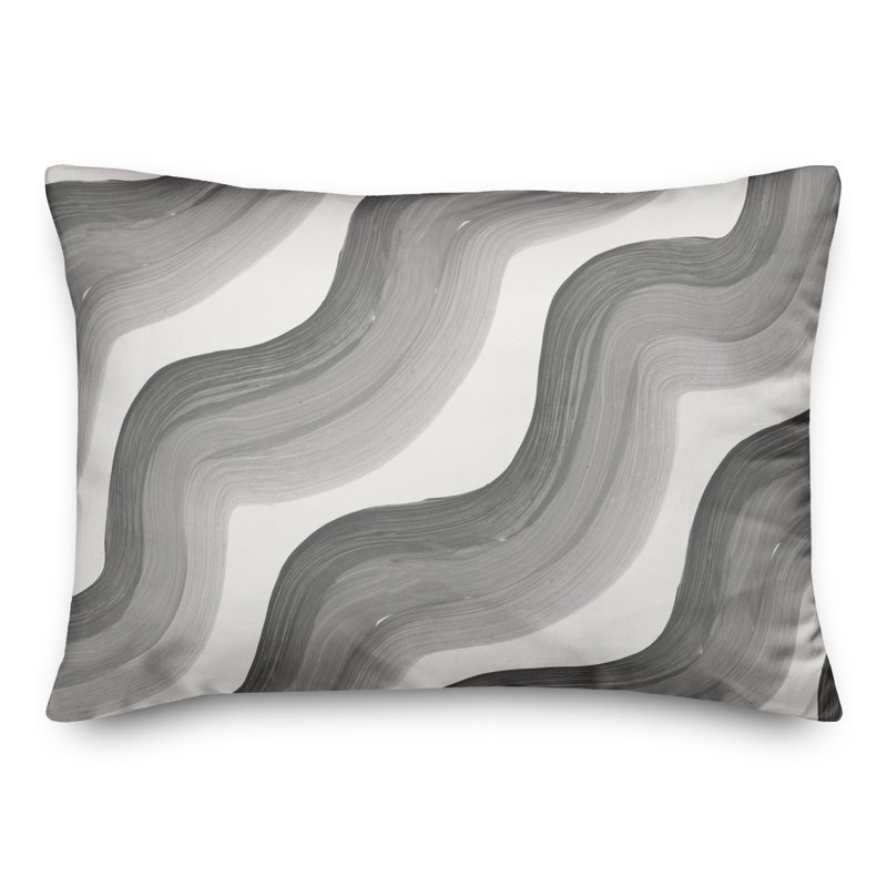 Coussin extérieur bleu et rose Waves, H 18 po x l 25 po, Gris