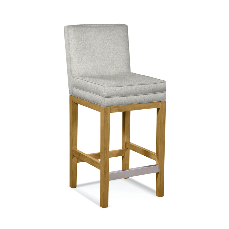 Upholstered Stool, Honey Finish, Beige Performance Fabric; 0851-73